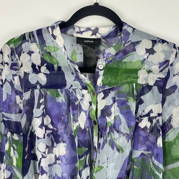 Alfani Top Blouse Size 4 Multicolor Floral See Through 3/4 Sleeve Polyester - Picture 2 of 9